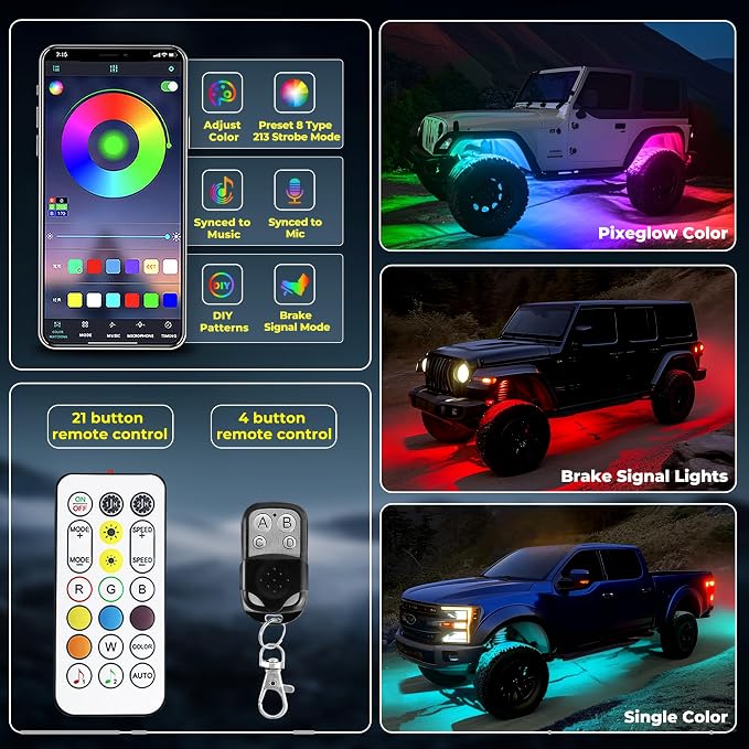 4 Pods 84 LEDs 5 Sides RGB Rock Lights, App/Remote Control Rock Lights - Image 3