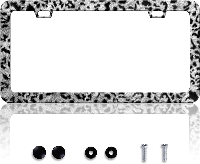 Grey Black Leopard Print License Plate Frame Cheetah License Plate Frames by HOWKWAWY