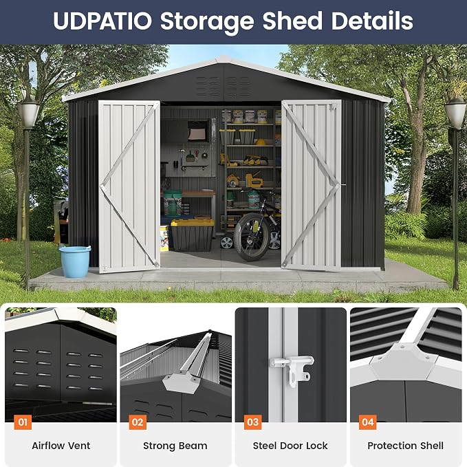 UDPATIO Outdoor Storage Shed 10x12 FT, Outside Sheds & Outdoor Storage Metal - Image 5