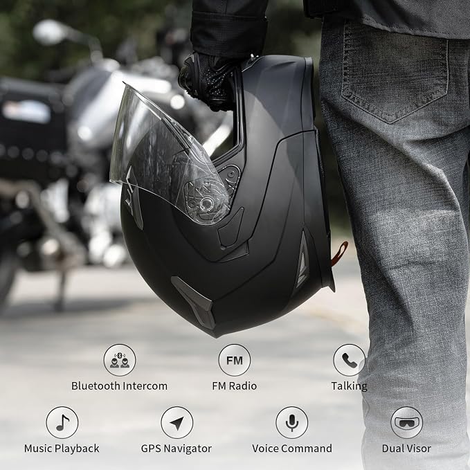 Motorcycle Helmet Bluetooth 5.0 Integrated New EPS FreedConn BM2-S Modular Flip - Image 3