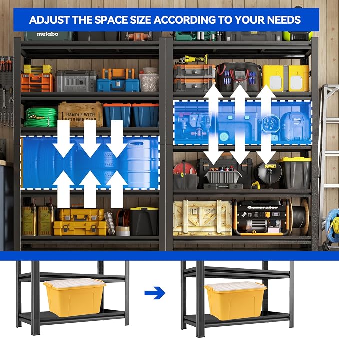 59''H Garage Shelving Heavy Duty Rack, 3000 LBS Extra Large Capacity 5 Tier - Image 3