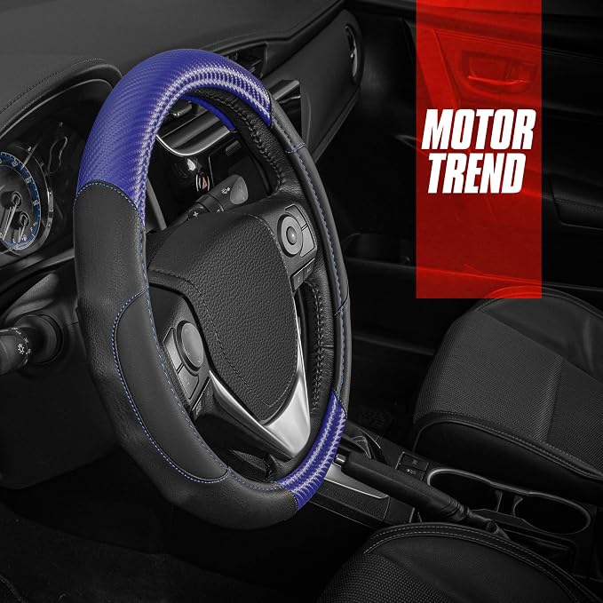 Motor Trend GripDrive Carbon Fiber Steering Wheel Cover, Non-Slip Sporty Racing by MotorTrend