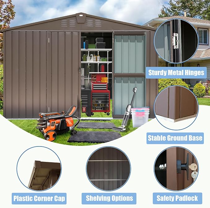 Domi Outdoor Storage Shed 8.2' x 6.2', Metal Steel Utility Tool Shed Storage - Image 6