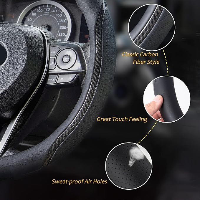 Car Steering Wheel Cover Black, 14-14.5 inch Steering Wheel Covers - Image 3