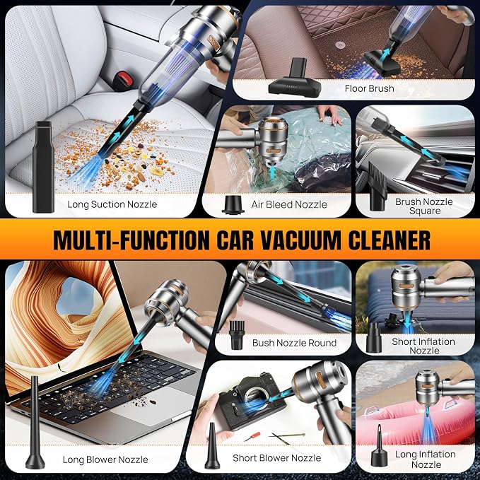 Mini Car Vacuum Cleaner, 20000PA 4-in-1 Cordless Handheld Vacuum Cleaner - Image 7