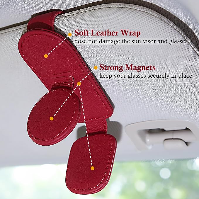 KIWEN Sunglasses Holder for Car Visor, Magnetic Leather Sunglass Eyeglass - Image 4