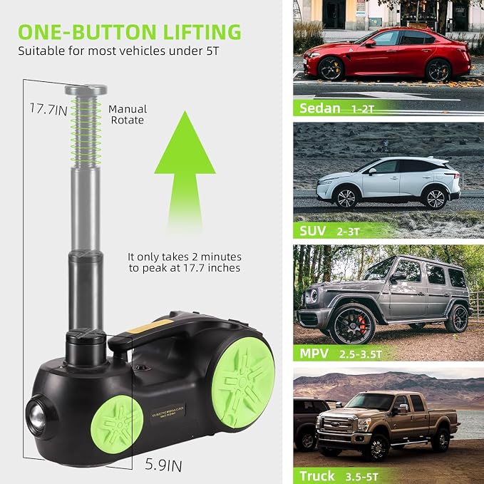 EFFIROSO Electric Car Jack Kit 5 Ton 12V Hydraulic Floor Jack - Image 3