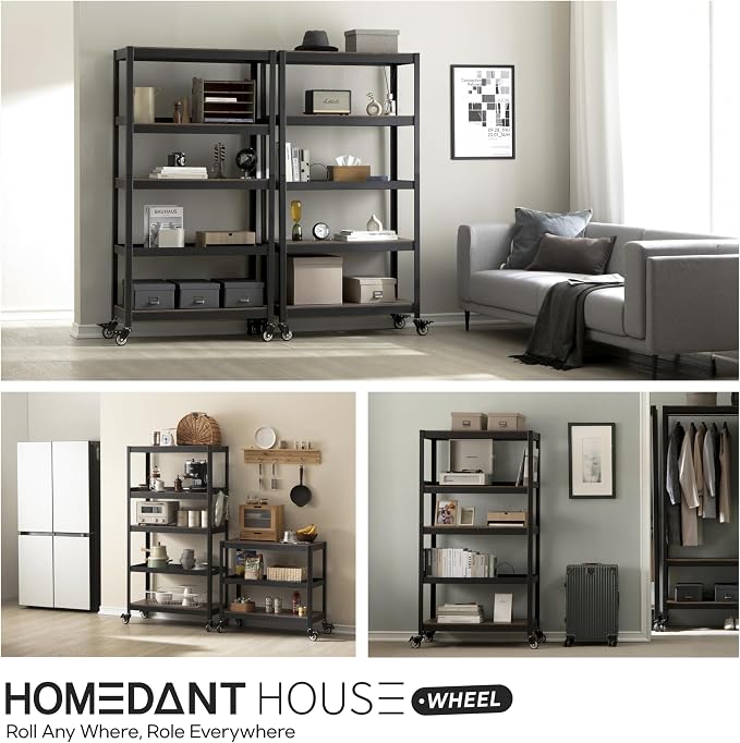 HOMEDANT House 5-Tier Metal Rolling Cart Shelf Rack Casters Heavy Duty - Image 12