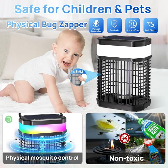 Solar Bug Zapper Outdoor 4000V Mosquito Zapper Solar 2IN1 Bug Repellent Outdoor - Image 5