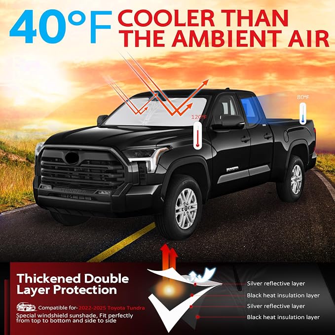 KAYZT Windshield Sun Shade for 2022-2025 2026 Toyota Tundra Foldable Sunshade - Image 2