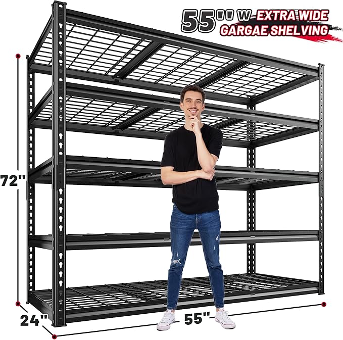 REIBII 55" W Garage Shelving, Heavy Duty Storage Shelves Load 3000LBS, 5 Tier - Image 3