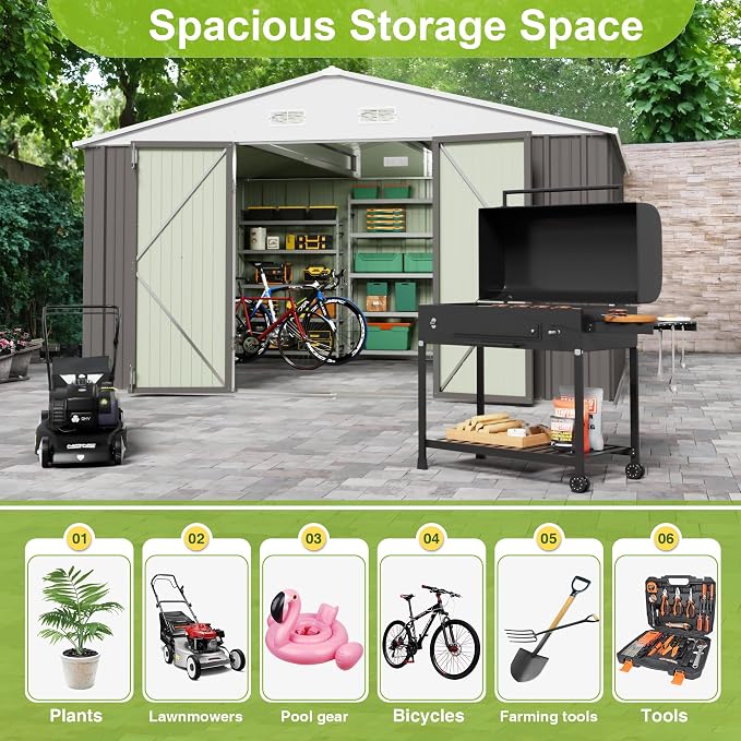JUMMICO 8 x 10 FT Outdoor Storage Shed, Large Metal Garden Shed & Tool Sheds - Image 3