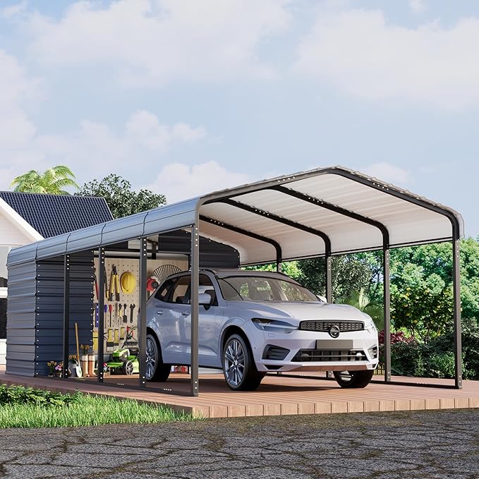 EROMMY 12x25 FT Carport Storage Shed 2-in-1, Heavy Duty Car Port by EROMMY