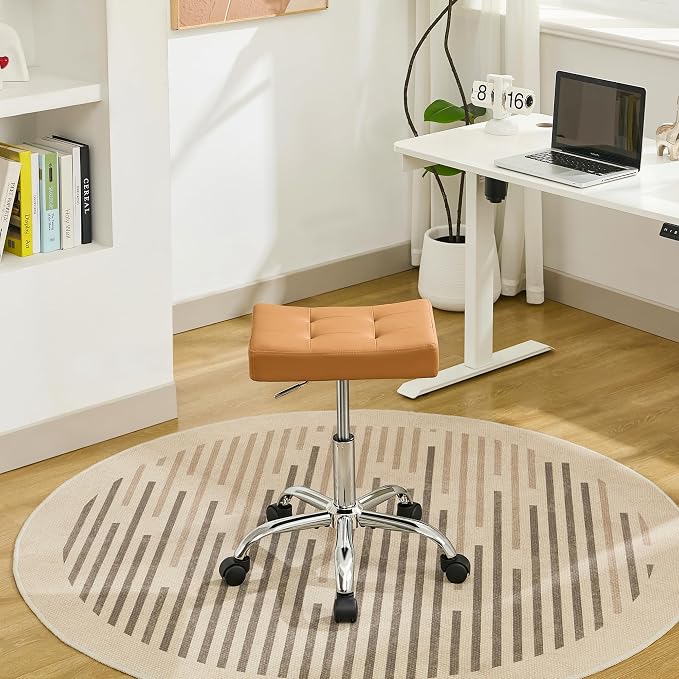 Office Stool with Wheels Brown Faux Leather Workbench Stool by FIRAVOE