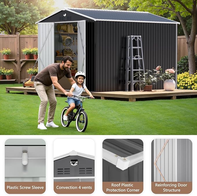 10x12 FT Outdoor Storage Shed, Metal Garden Shed - Image 8