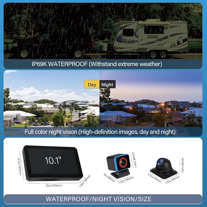 6CH AI WiFi GPS Sentry Mode RV Backup Camera System 10.1" Touch Screen Monitor - Image 6