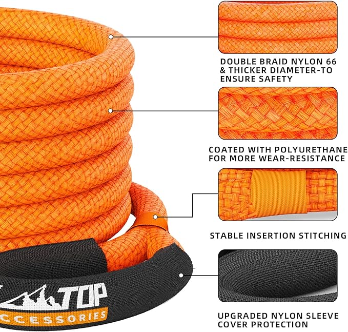 ALL-TOP Kinetic Recovery Rope Kit w/ 2 Soft Shackles, 1in x 20ft, Heavy Duty - Image 2
