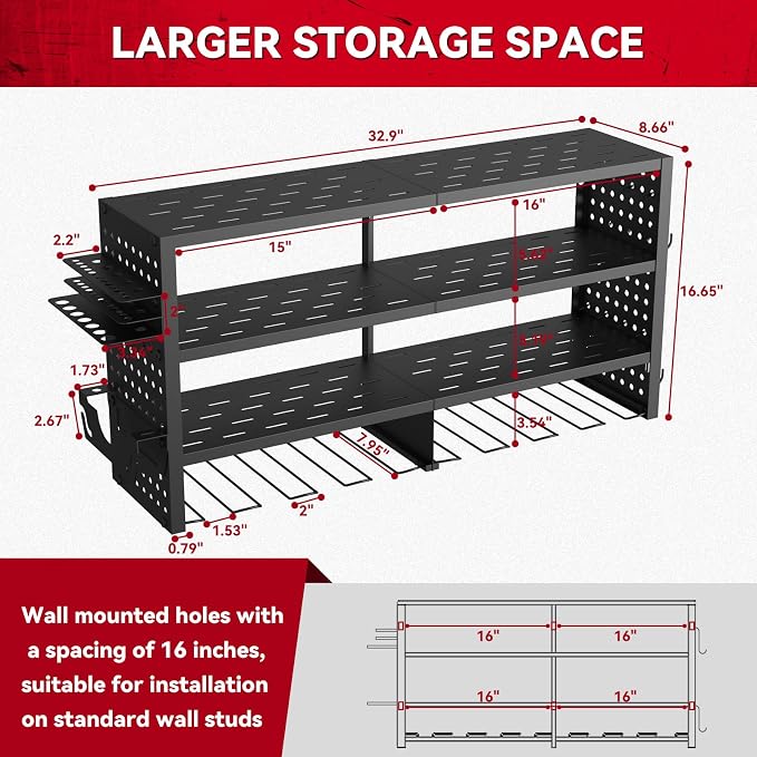 Power Tool Organizer Wall Mount, Heavy Duty 4-Tier Garage Storage Rack - Image 5