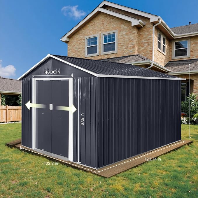 9.1' x 10.6' XL Outdoor Storage Shed, Sturdy Metal Building w/Windows & - Image 7