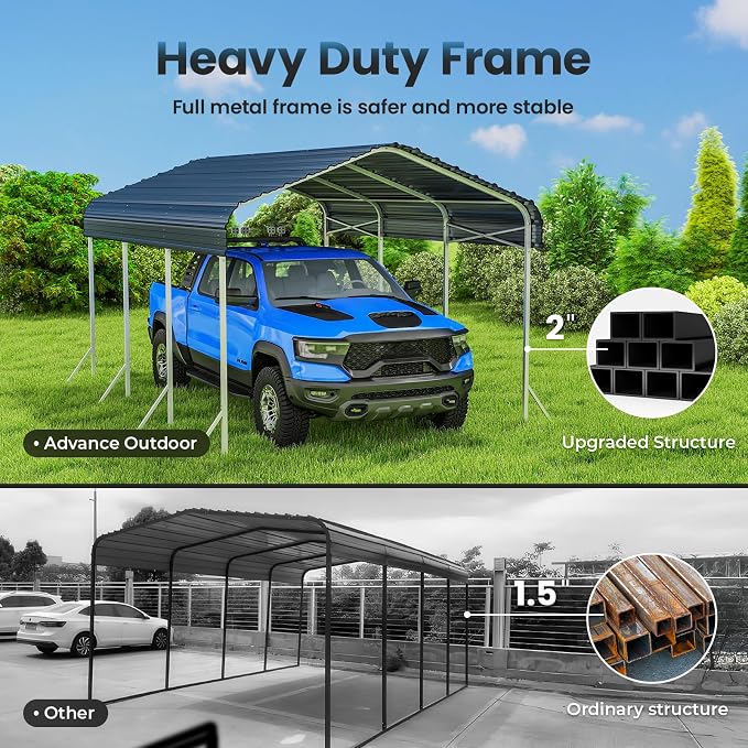 10x15ft Heavy Duty Metal Carport – Outdoor Galvanized Garage, Sturdy Structure - Image 2