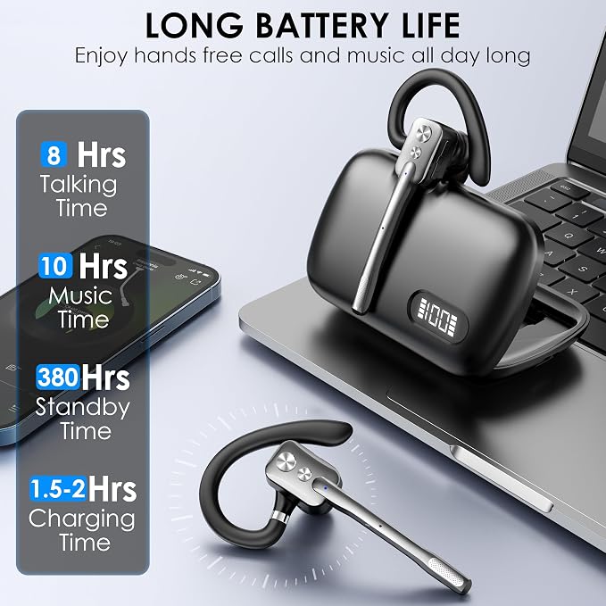 Bluetooth Headset, Wireless Bluetooth Earpiece - Image 3