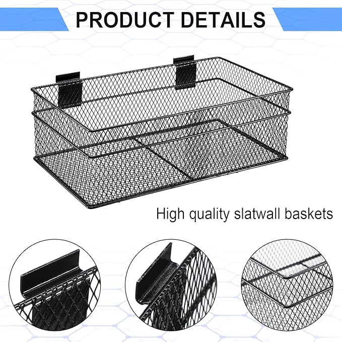 Barydat 4 Pcs Slatwall Basket Set Ventilated Metal Slatwall Basket Hanging Wire - Image 4