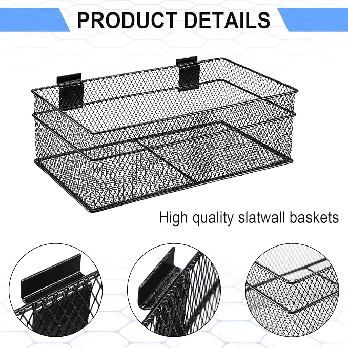 Barydat 4 Pcs Slatwall Basket Set Ventilated Metal Slatwall Basket Hanging Wire - Image 4