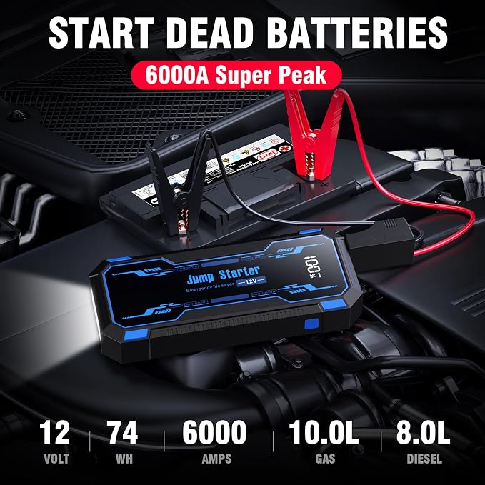 Car Jump Starter 6000A Car Battery Jump Starter Portable, 12V Battery Jumper - Image 2