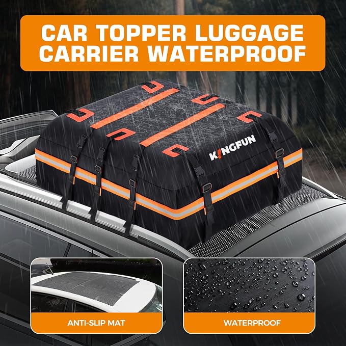 Kingfun Car Rooftop Cargo Carrier – Waterproof 15 Cubic Feet Car Roof Bag Fit - Image 2