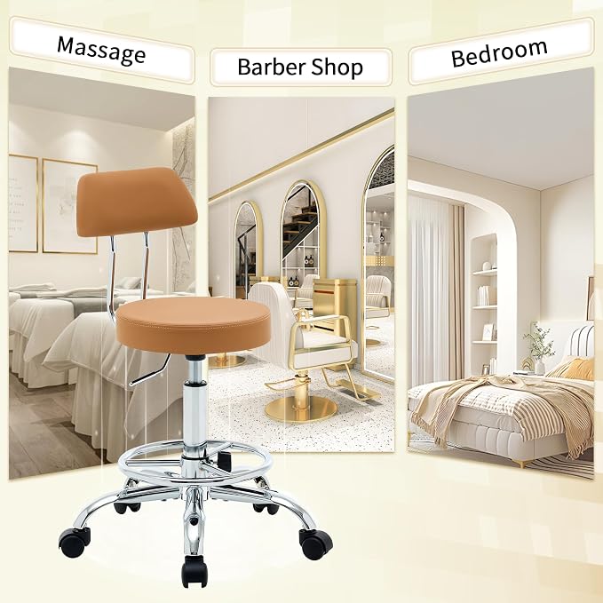 Rolling Stool with Back, Adjustable Tattoo Rolling Chair 19.5’’-26.6’’ - Image 6