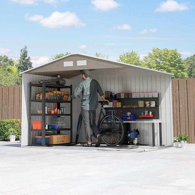 Outsunny 9' x 6' Outdoor Storage Shed, Garden Tool Metal Shed - Image 9
