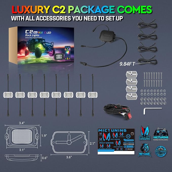 MICTUNING C2 MAX RGB+IC LED Rock Light - Image 8