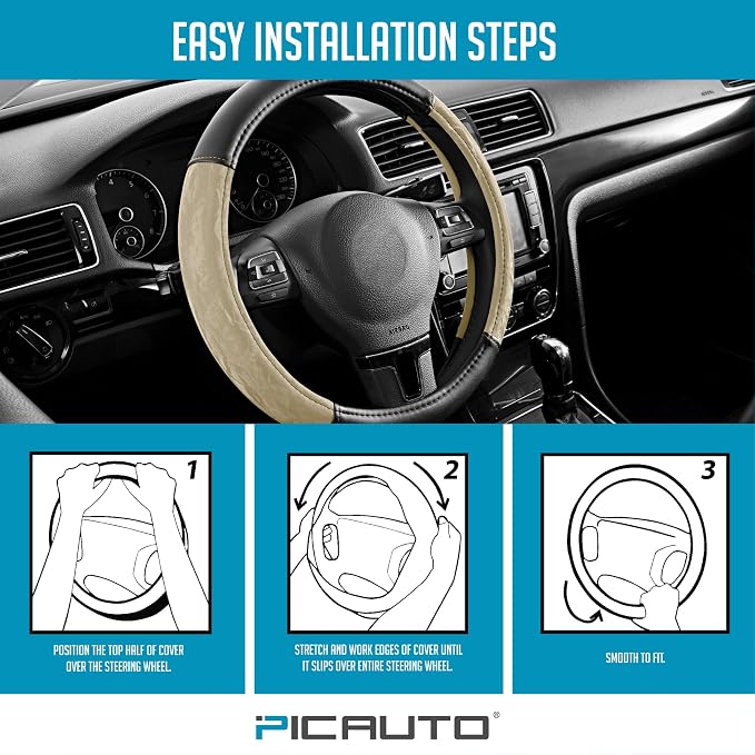 PIC AUTO Steering Wheel Cover, Silk Grain Leather Car Steering Wheel Protector - Image 7