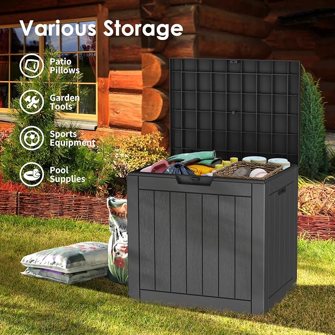 35 Gallon Lockable Resin Deck Box, Waterproof & UV-Resistant Outdoor Storage Box - Image 3