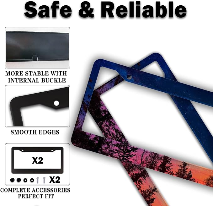 Car Plate Frame for Women Multicolor License Plate Frames for Men Forest Night - Image 4
