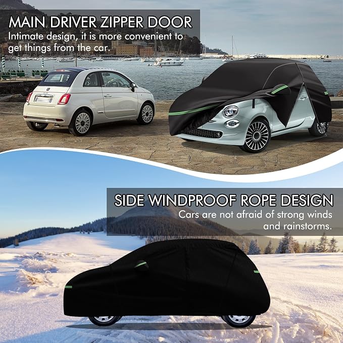 Replace for 2007-2023 Fiat 500/500C Car Cover 210D Outdoor Waterproof UV Snow - Image 3