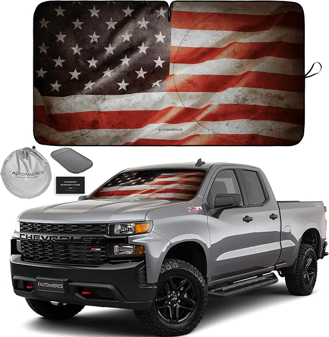 Autoamerics 1-Piece Windshield Sun Shade Grunge American Flag by AutoamericsUS