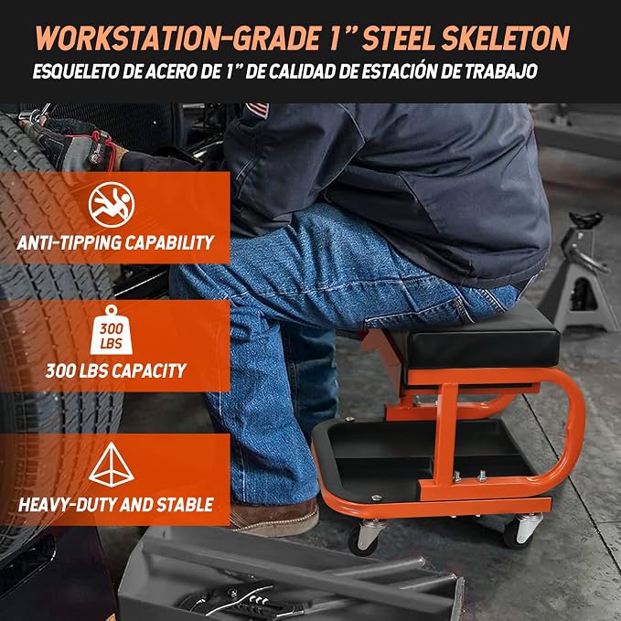SEKAM Rolling Creeper Garage/Shop Seat, 250 LBS Capacity Padded Rolling - Image 3