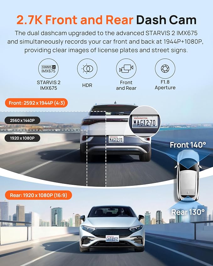 70mai Dash Cam Front and Rear A510, 1944P+1080P - Image 4