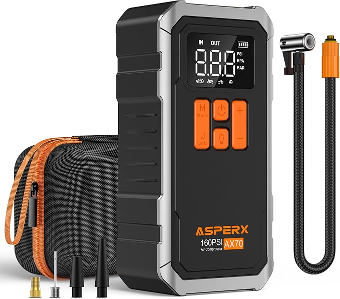 AsperX 160PSI Cordless Tire Inflator Air Compressor – Portable Rechargeable Air by AsperX
