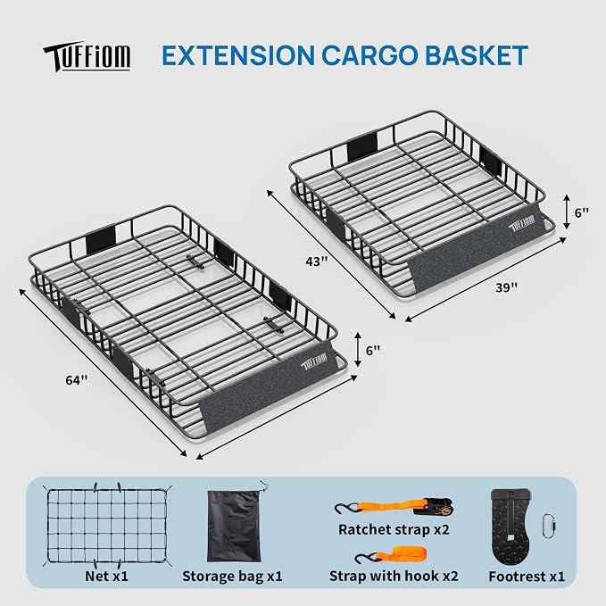 Bonnlo 250lbs Extendable Rooftop Cargo Carrier, 64 * 39 * 6inch Universal Roof - Image 3