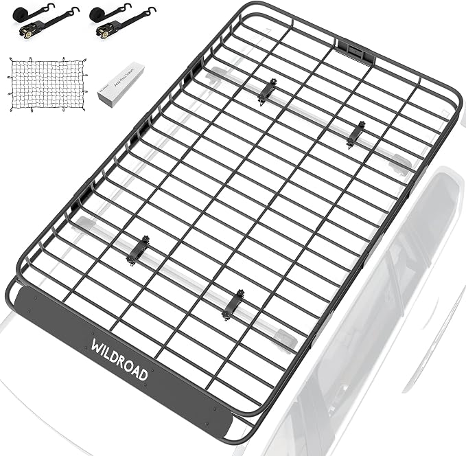 Wildroad Roof Rack Cargo Basket, Upgraded 4” Fence Wide Car Roof Basket by WILDROAD