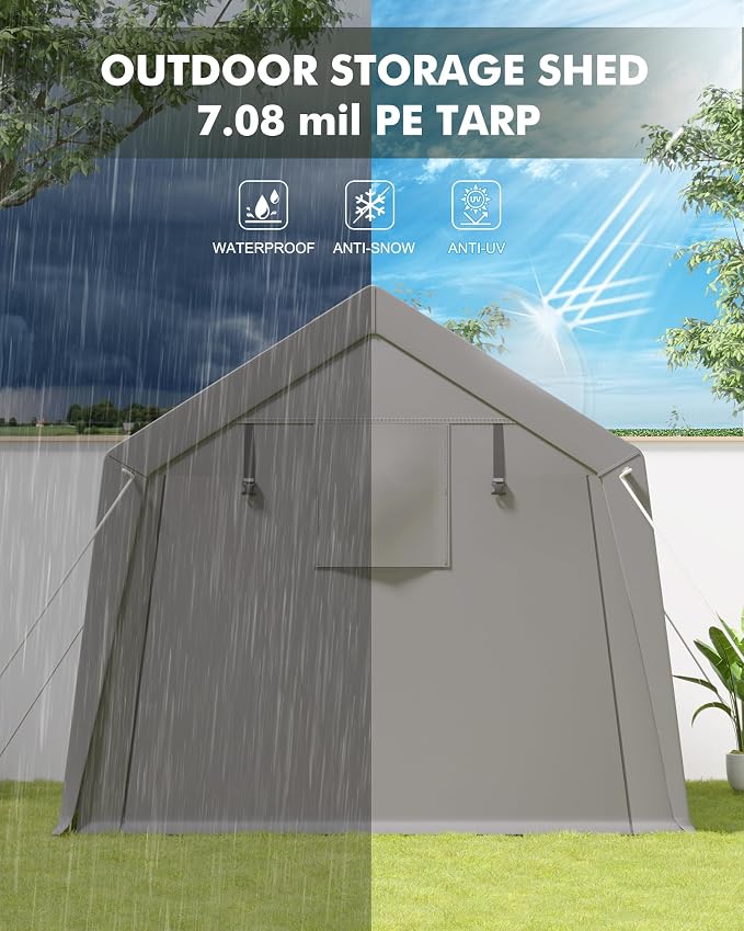 10 x 10 ft Carport Storage Shed, Portable Garage - Image 4