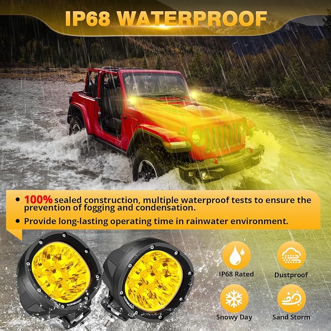 Auxbeam P4 Series LED Amber Fog Lights, 4 Inch 90W Yellow Round Offroad Light - Image 4