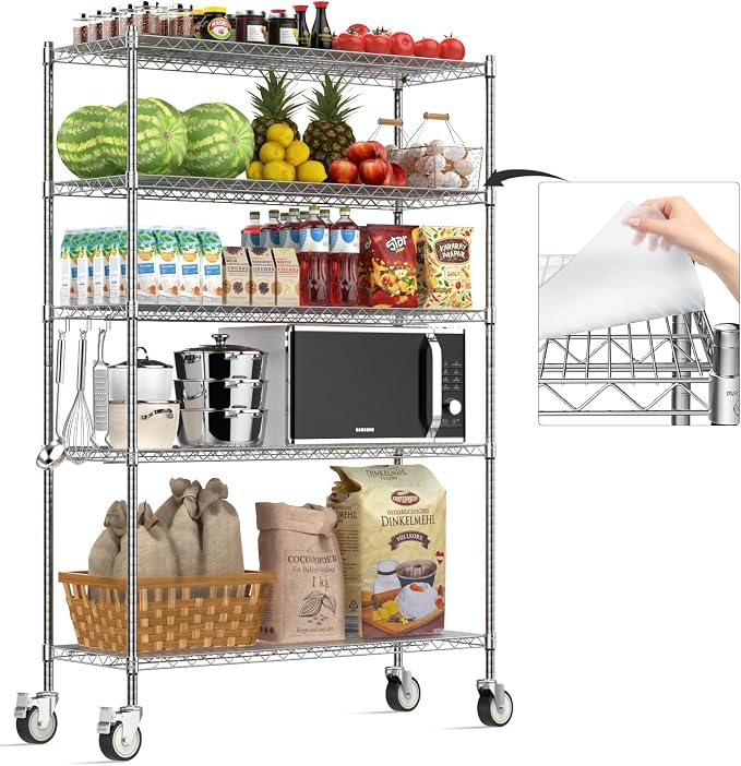 Wire Shelving with Wheels, 3000 Lbs Storage Shelves Heavy Duty, by Raynesys