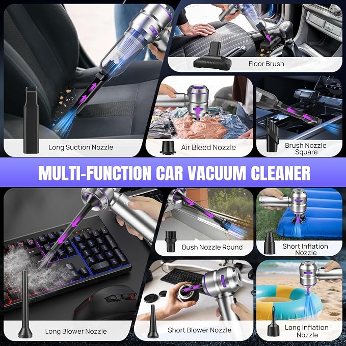 Mini Car Vacuum Cleaner, 20000PA 4-in-1 Cordless Handheld Vacuum Cleaner - Image 6