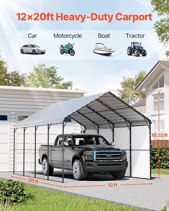 VEVOR Heavy Duty Metal Carport, Car Tent Garage Shade - Image 2