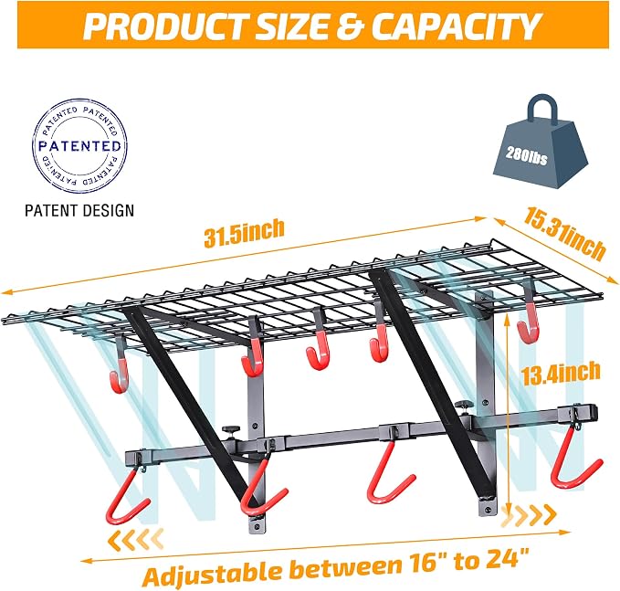 PLKOW Garage Wall Shelving, Wall Mount Bike Storage Rack - Image 6