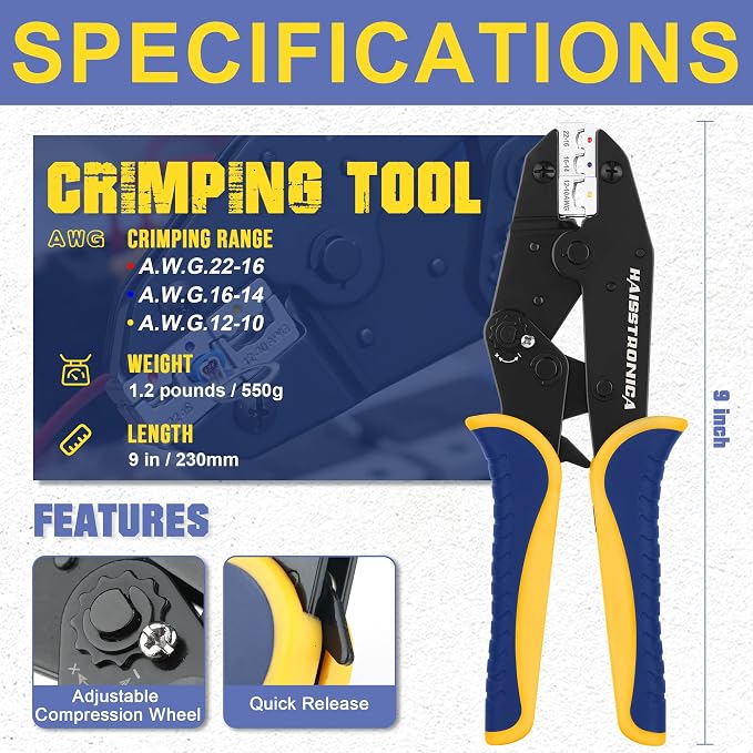 haisstronica Crimping Tool for Insulated Electrical Wire Connectors-AWG 22-10 - Image 2