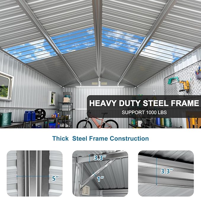 10x10 FT Metal Shed Large Waterproof Outdoor Tools Storage - Image 4